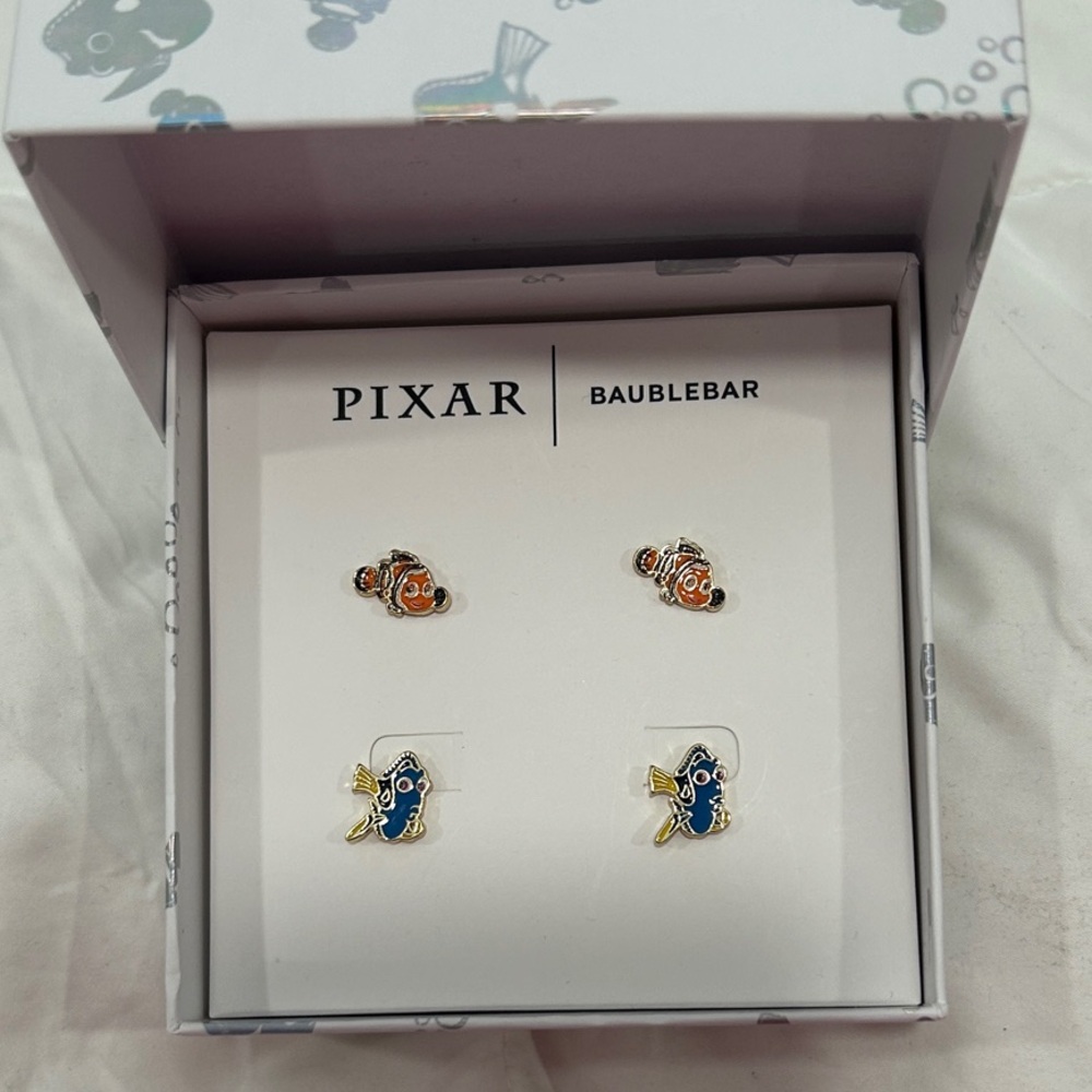 BaubleBar X Pixar Nemo and Dory Earrings Set. NIB
